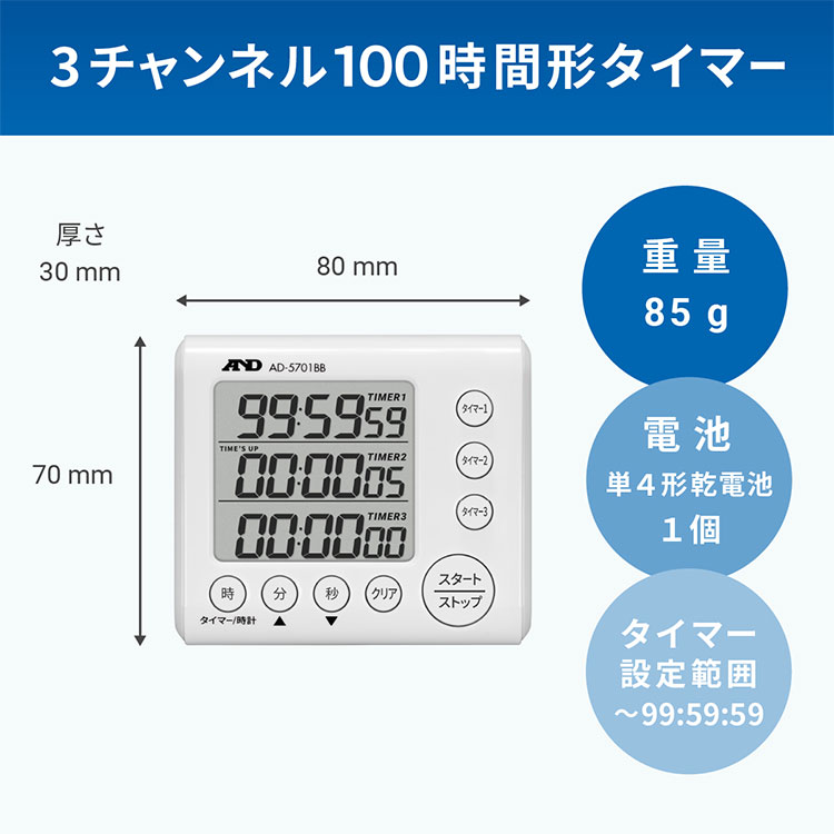 3チャンネル100時間タイマー AD-5701BB 画像